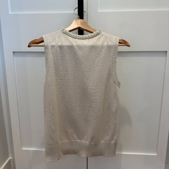 Karl Lagerfeld Cream Pearl Embellished Sleeveless Knit Tank Top – Size Small - Picture 4 of 10